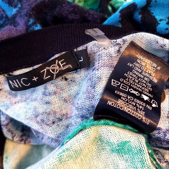 Nic + Zoe Cardigan Bold  Print Sweater Blue/ Green/ Purple Sz. L - Picture 10 of 12